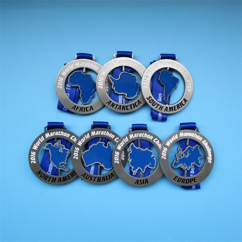 Мек емайл сребърен метал цветна карта Jigsaw World Marathon Combration Medals